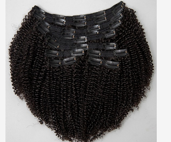 Human hair clip-in extensions in different textures from Yaki to