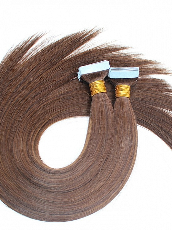 Medium Reddish Brown Silky Straight Tape In Hair Extensions - TI617
