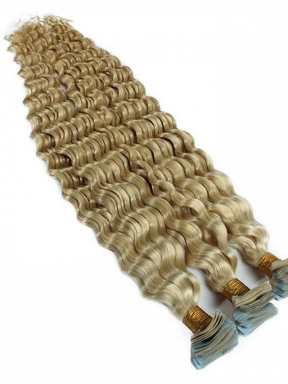 Brassy Blonde Deep Wave Tape In Hair Extensions - TI605