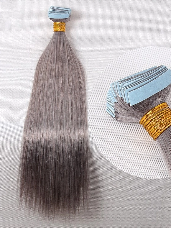 Silver Gray Silky Straight Tape In Hair Extensions - TI603