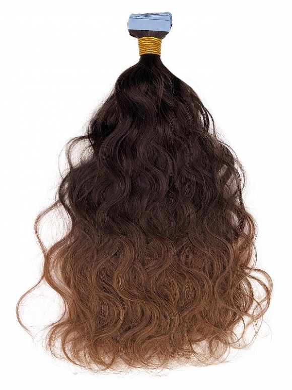Medium Brown With Caramel Blonde Ombre Natural Wave Tape In Hair Extensions - TI601