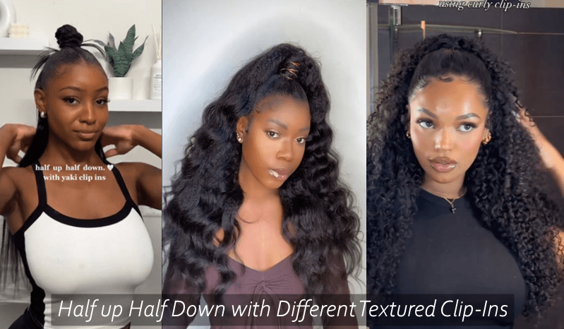 Half up Half Down with Different Textured Clip-Ins 