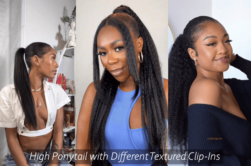 High Ponytail with Different Textured Clip-Ins