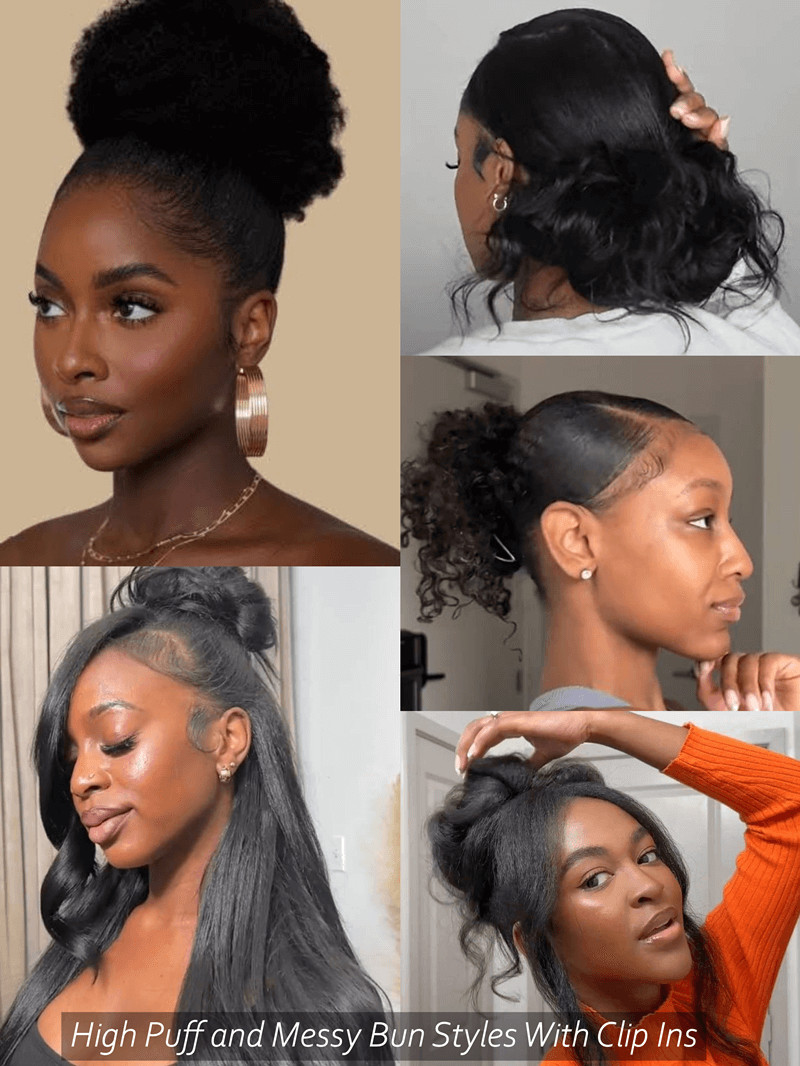 CURLSQUEEN High Puff and Messy Bun Styles With Clip Ins