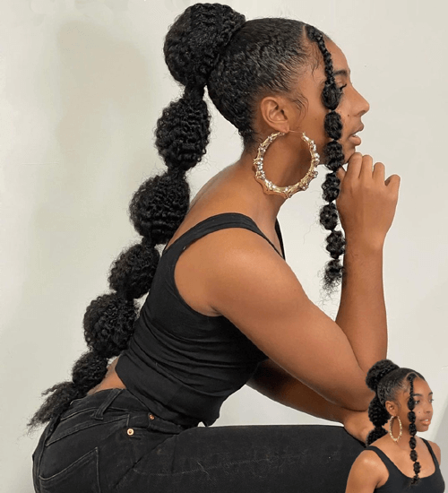 CURLSQUEEN bubble braid ponytails with weave bundle hair extension