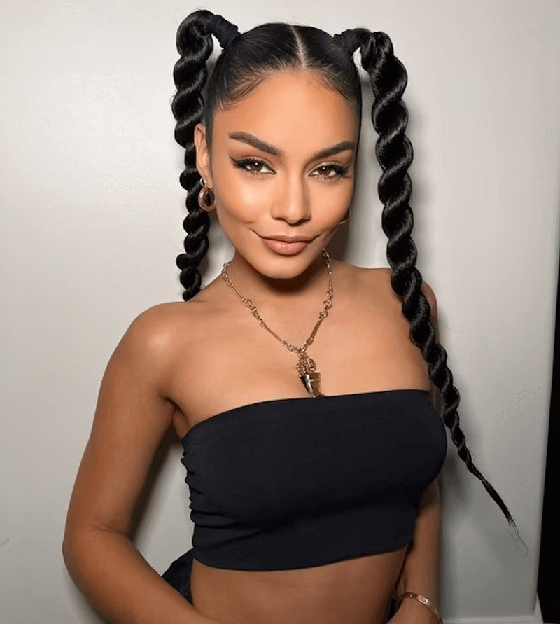 CURLSQUEEN twist braid double ponytails with weave bundles